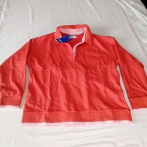 WKND Nation NWT Women's Fleece Red Pink Trim Collared Sweatshirt Size M Stretch